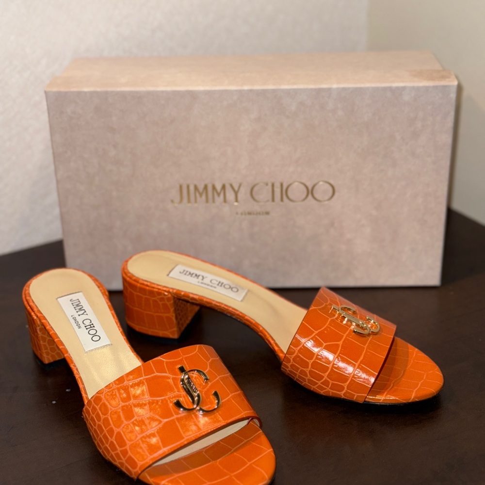 Jimmy Choo Orange Kitten Heel Sandals
